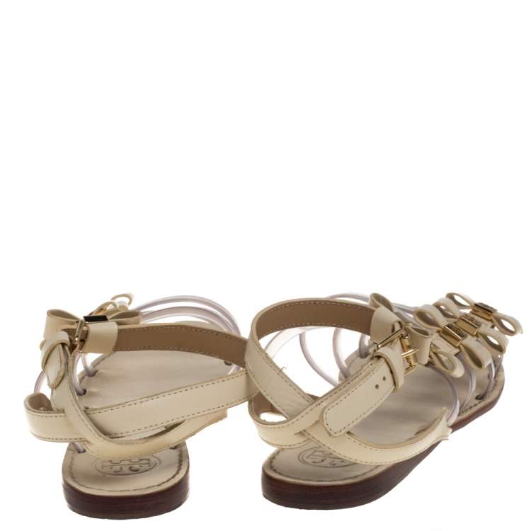 Pre Owned Tory Burch Cream Leather And PVC Gladiator Flat Sandals Size 38