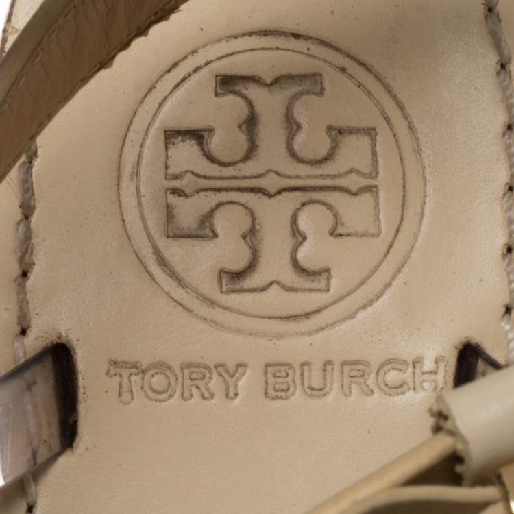 Pre Owned Tory Burch Cream Leather And PVC Gladiator Flat Sandals Size 38