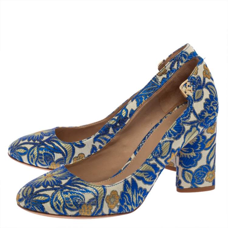 Pre Owned Tory Burch Multicolor Jacquard Fabric New Classic Luxury Heel Pumps Size 38.5