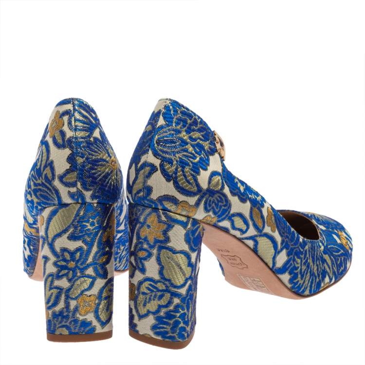 Pre Owned Tory Burch Multicolor Jacquard Fabric New Classic Luxury Heel Pumps Size 38.5