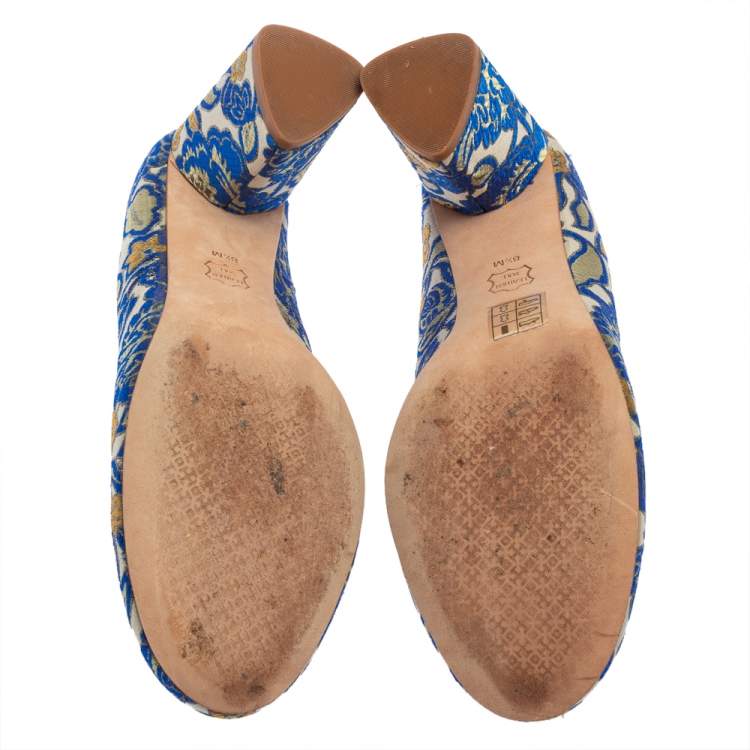 Pre Owned Tory Burch Multicolor Jacquard Fabric New Classic Luxury Heel Pumps Size 38.5