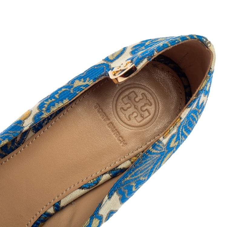 Pre Owned Tory Burch Multicolor Jacquard Fabric New Classic Luxury Heel Pumps Size 38.5