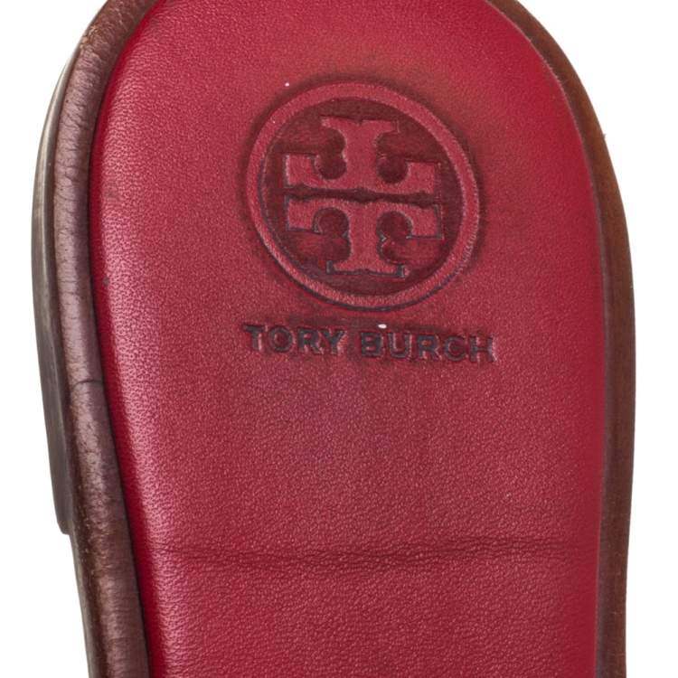Pre Owned Tory Burch Red Leather Ines Slide Sandals Size 36.5