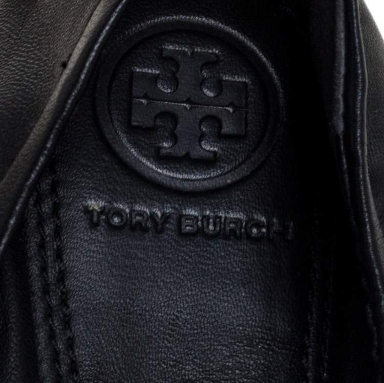 Pre Owned Tory Burch Black Leather Cap Toe Scrunch Ballet Flats Size 37.5 