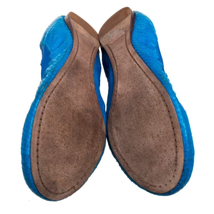 Pre Owned Tory Burch Blue Leather Ballet Flats Size 38