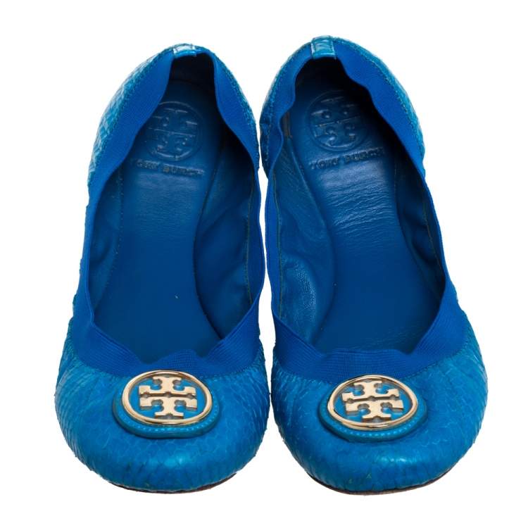 Pre Owned Tory Burch Blue Leather Ballet Flats Size 38