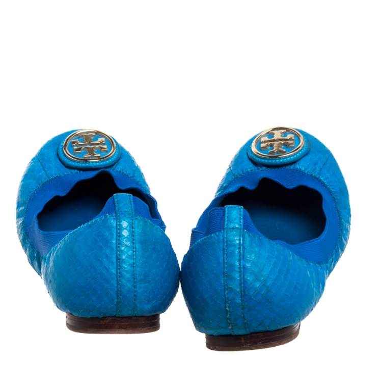 Pre Owned Tory Burch Blue Leather Ballet Flats Size 38