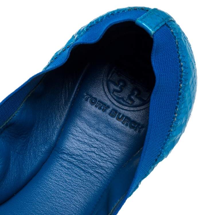 Pre Owned Tory Burch Blue Leather Ballet Flats Size 38