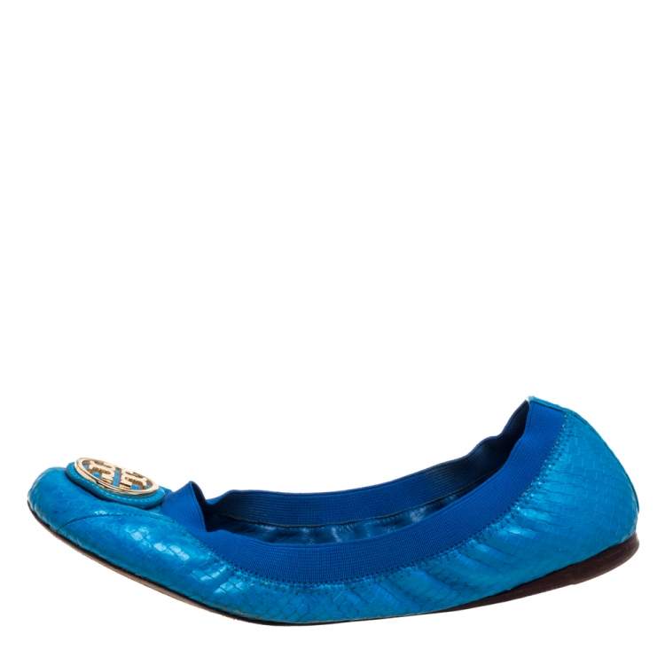 Pre Owned Tory Burch Blue Leather Ballet Flats Size 38
