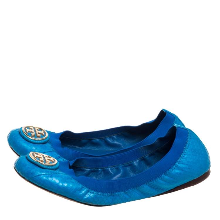 Pre Owned Tory Burch Blue Leather Ballet Flats Size 38