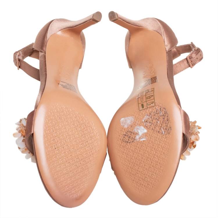 Pre Owned Tory Burch Beige Satin Embellished Logan Sandals Size 36