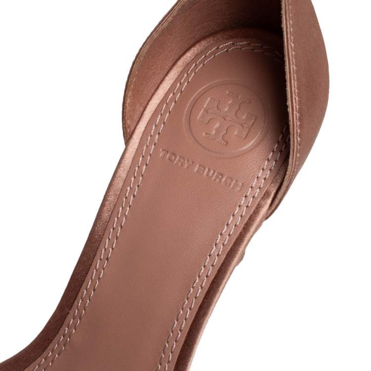 Pre Owned Tory Burch Beige Satin Embellished Logan Sandals Size 36