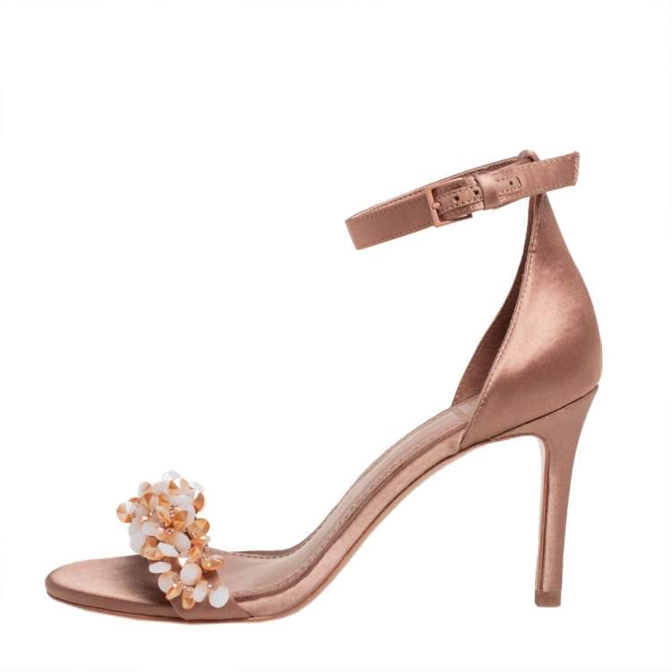 Pre Owned Tory Burch Beige Satin Embellished Logan Sandals Size 36