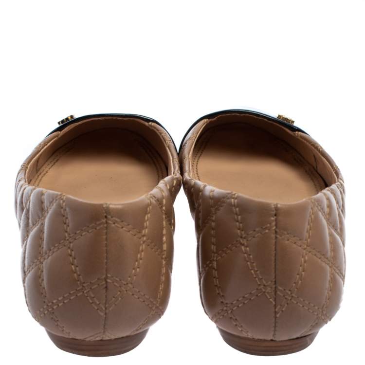 Pre Owned Tory Burch Beige/Black Leather Claremont Ballet Flats Size 37.5