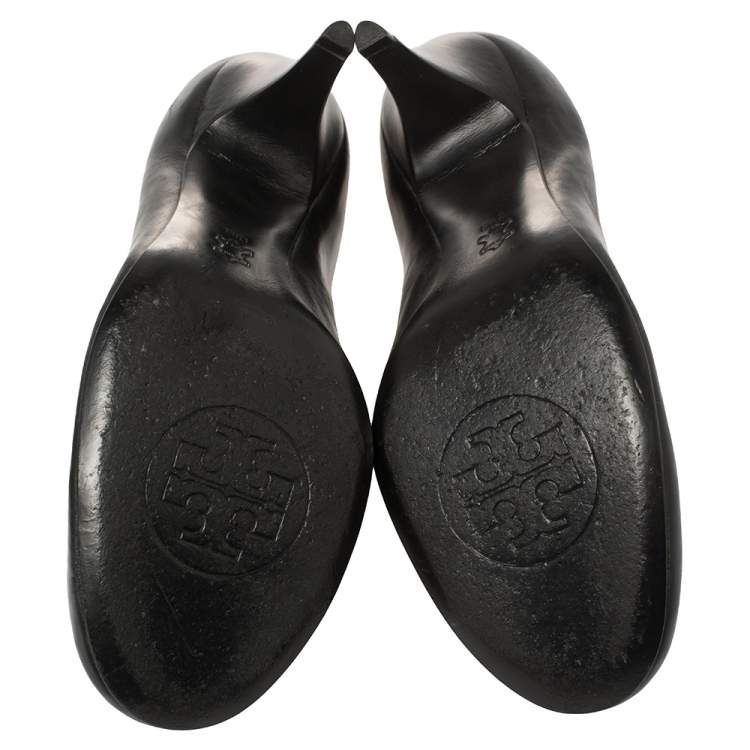 Pre Owned Tory Burch Black Leather Caroline Reva Scrunch Pumps Size 39