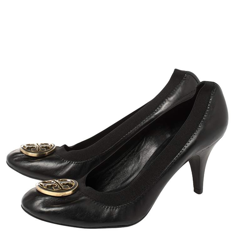 Pre Owned Tory Burch Black Leather Caroline Reva Scrunch Pumps Size 39