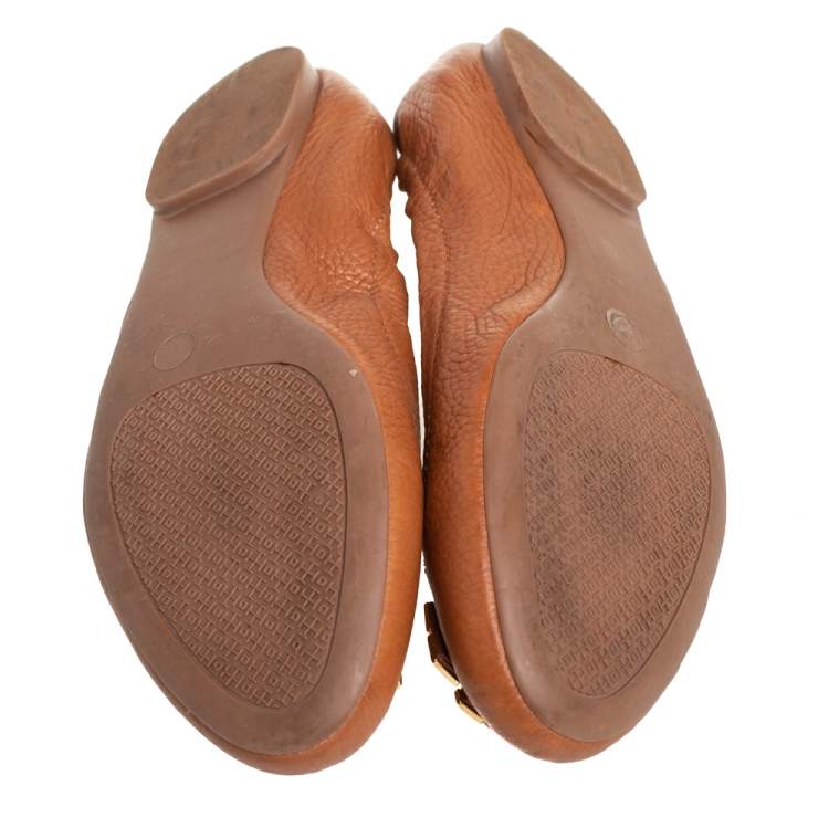 Pre Owned Tory Burch Tan Leather Melinda Flats Size 37.5