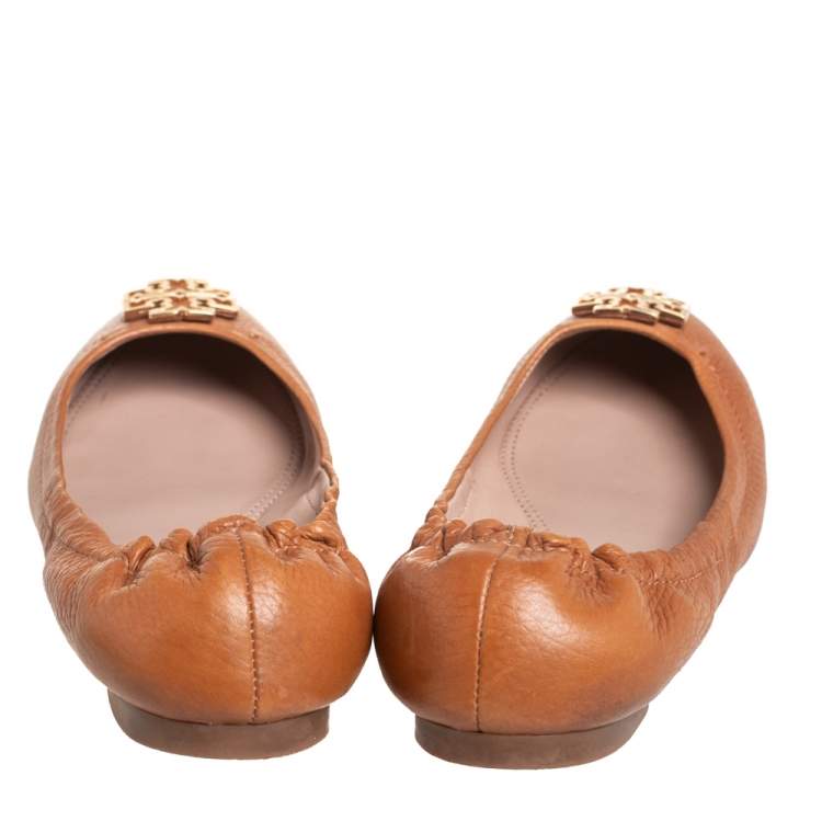 Pre Owned Tory Burch Tan Leather Melinda Flats Size 37.5