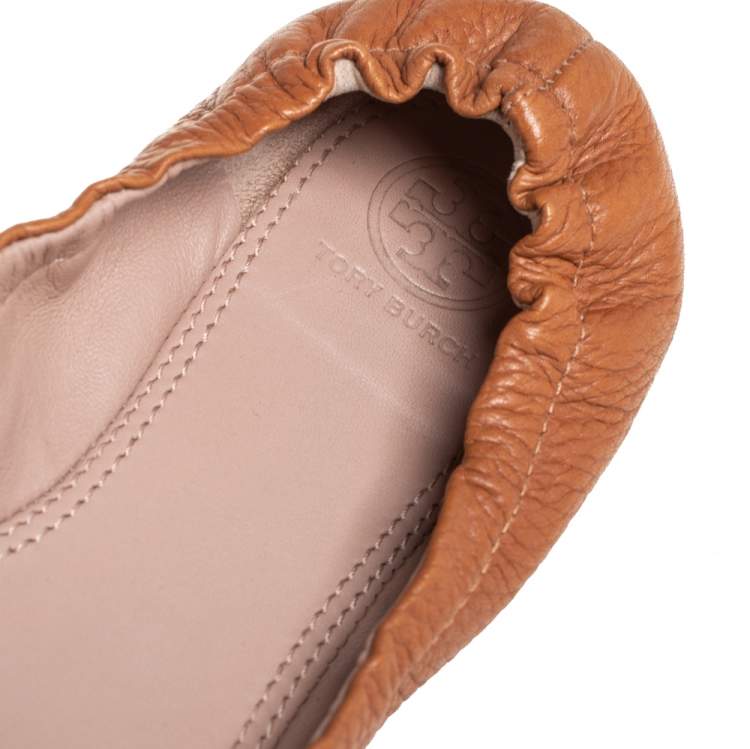Pre Owned Tory Burch Tan Leather Melinda Flats Size 37.5