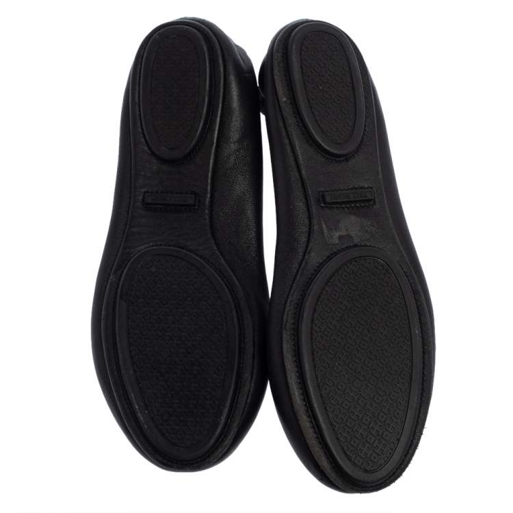 Pre Owned Tory Burch Black Leather Minnie Scrunch Ballet Flats Size 39