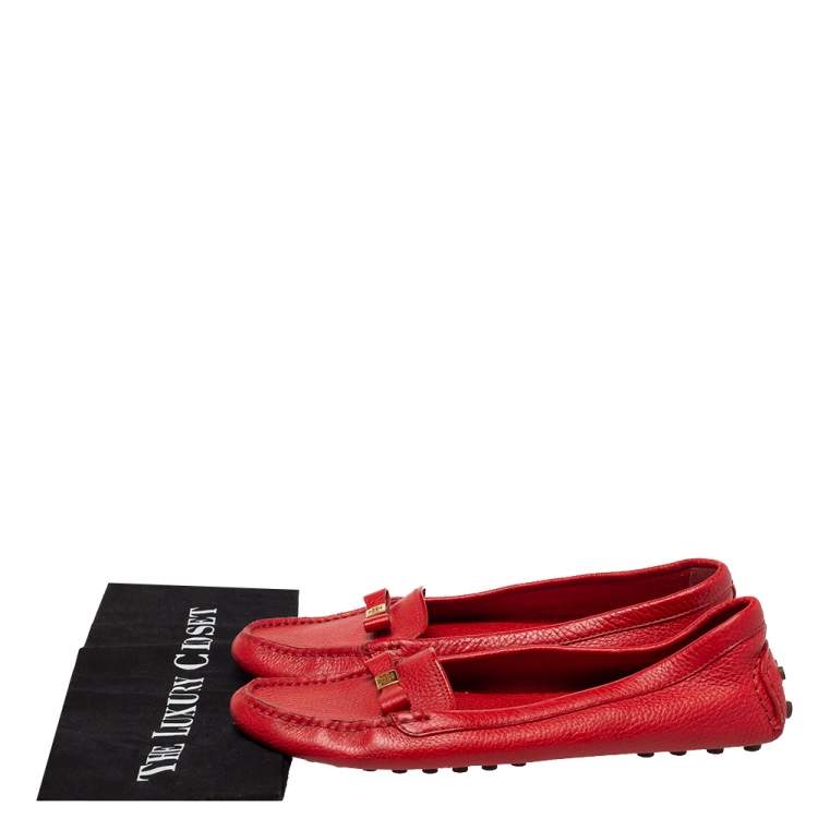 مملوكة مسبقًا Tory Burch Red Leather Bow Loafers Size 40