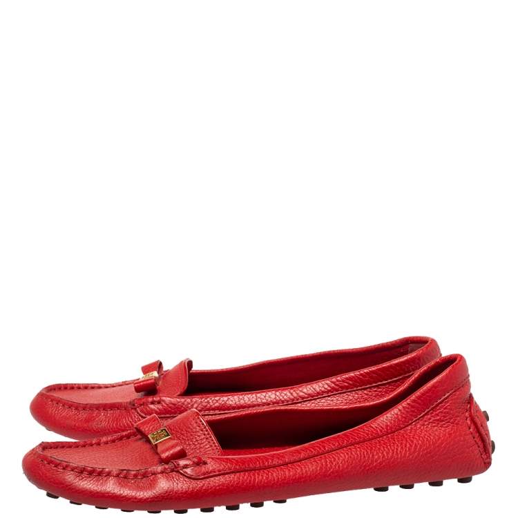 مملوكة مسبقًا Tory Burch Red Leather Bow Loafers Size 40