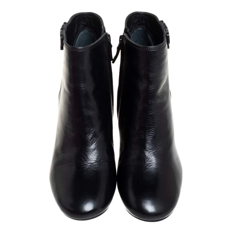 Pre Owned Tory Burch Black Leather Lowell Wedge Ankle Boots Size 37