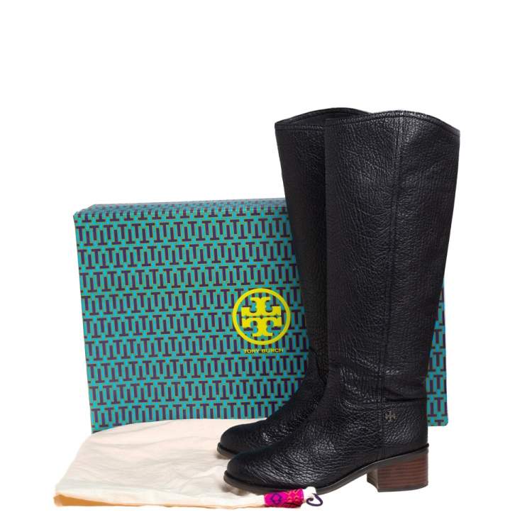 مملوكة مسبقًا Tory Burch Black Leather Fulton Knee Length Boots Size 40