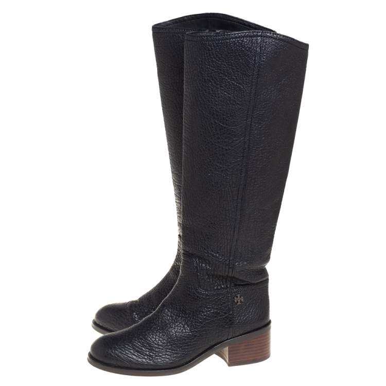مملوكة مسبقًا Tory Burch Black Leather Fulton Knee Length Boots Size 40