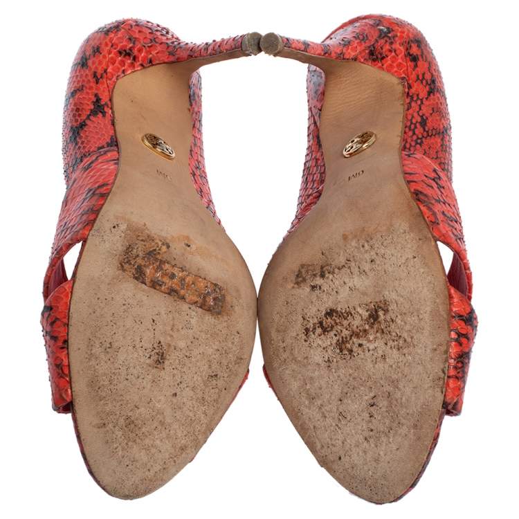 Pre Owned Tory Burch Red Snakeskin Peep Toe Pumps Size 36