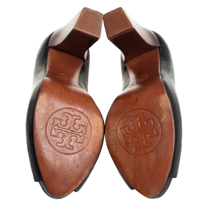 Pre Owned Tory Burch Black Leather Cantrelle Peep Toe Platform Pumps Size 37