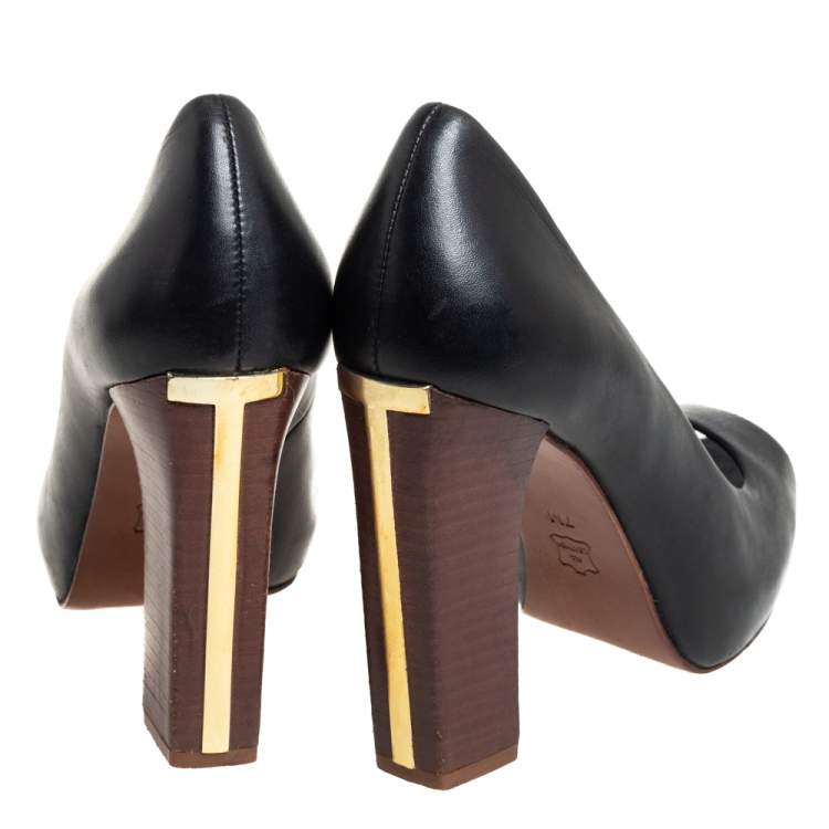 Pre Owned Tory Burch Black Leather Cantrelle Peep Toe Platform Pumps Size 37
