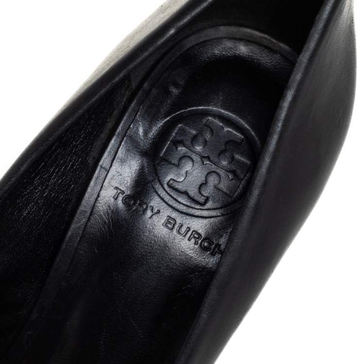 Pre Owned Tory Burch Black Leather Cantrelle Peep Toe Platform Pumps Size 37