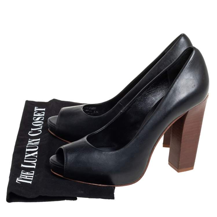 Pre Owned Tory Burch Black Leather Cantrelle Peep Toe Platform Pumps Size 37