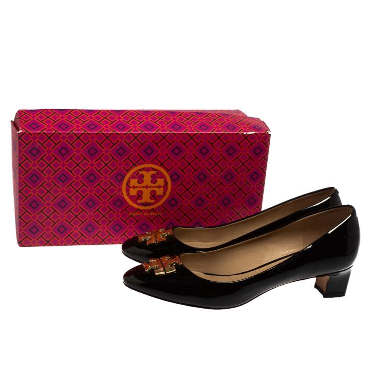Pre Owned Tory Burch Black Patent Leather Raleigh Pumps Size 38.5
