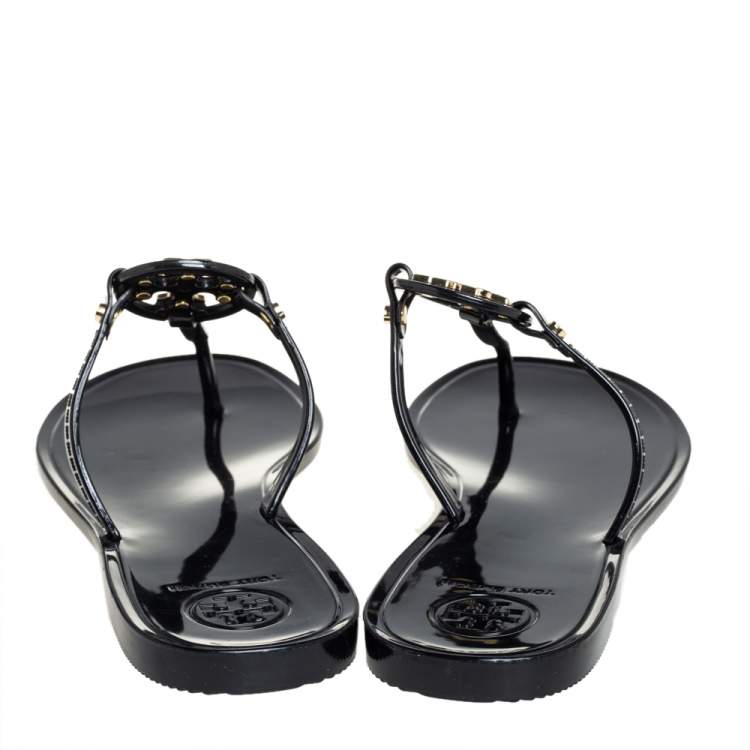 Pre Owned Tory Burch Black Patent Leather Miller Thong Flat Sandals Size 37
