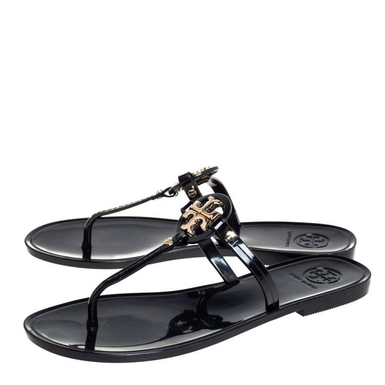 Pre Owned Tory Burch Black Patent Leather Miller Thong Flat Sandals Size 37