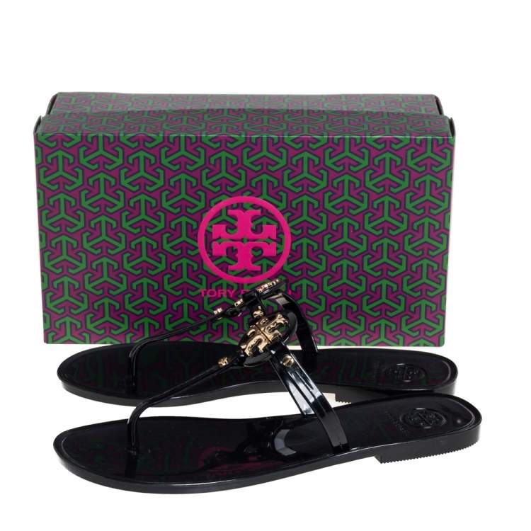Pre Owned Tory Burch Black Patent Leather Miller Thong Flat Sandals Size 37