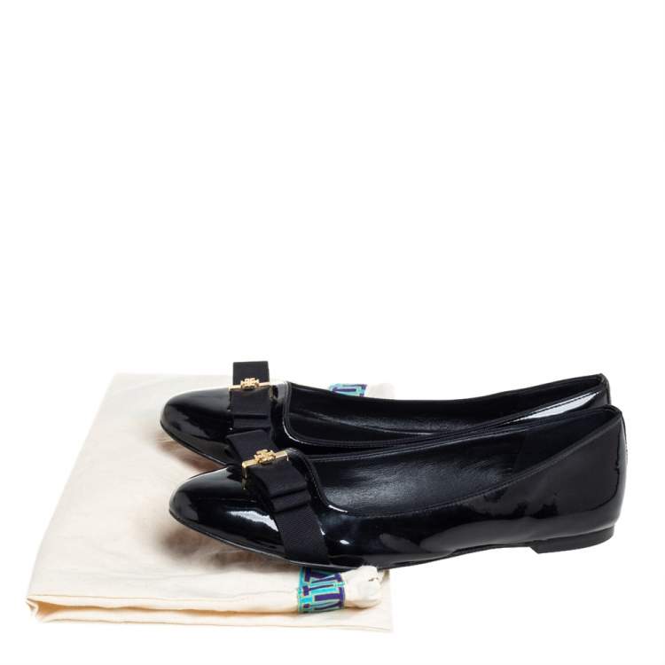 Pre Owned Tory Burch Black Patent Leather Trudy Bow Ballet Flats Size 39