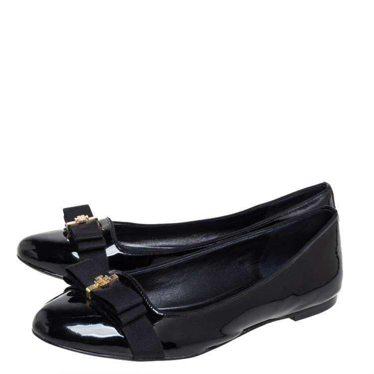 Pre Owned Tory Burch Black Patent Leather Trudy Bow Ballet Flats Size 39
