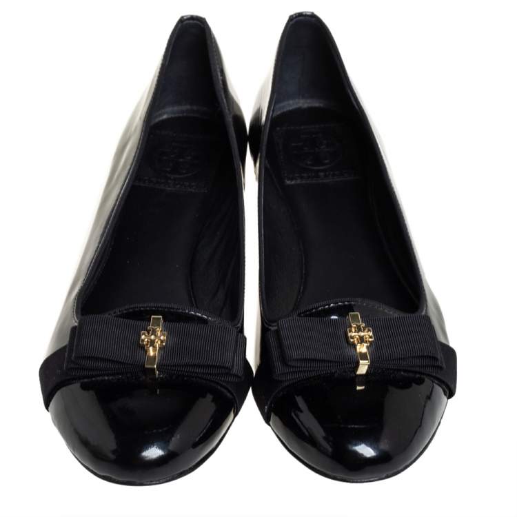 Pre Owned Tory Burch Black Patent Leather Trudy Bow Ballet Flats Size 39