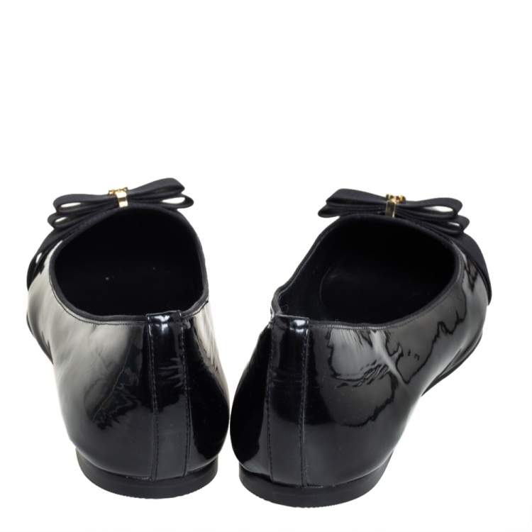 Pre Owned Tory Burch Black Patent Leather Trudy Bow Ballet Flats Size 39