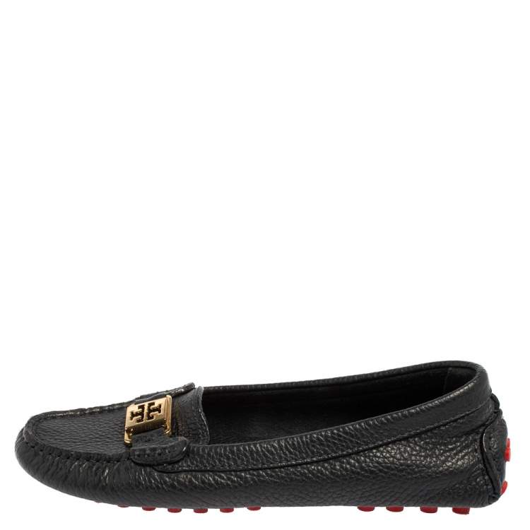 Pre Owned Tory Burch Navy Blue Leather Kendrick Slip On Loafers Size 36.5