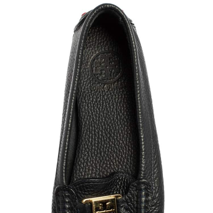 Pre Owned Tory Burch Navy Blue Leather Kendrick Slip On Loafers Size 36.5