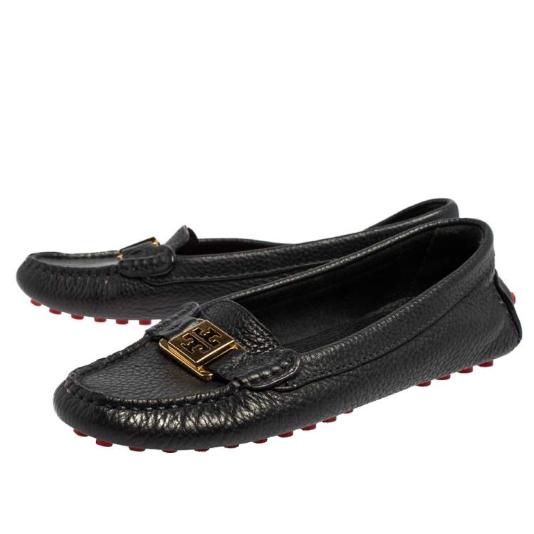 Pre Owned Tory Burch Navy Blue Leather Kendrick Slip On Loafers Size 36.5