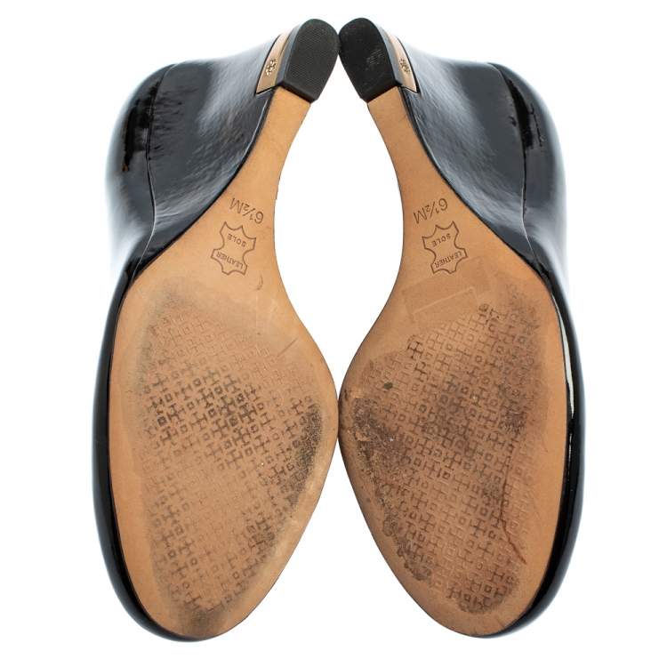 Pre Owned Tory Burch Black Patent Leather Wedge Pumps Size 36.5 