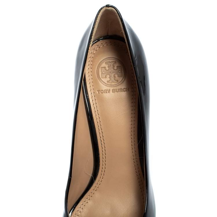 Pre Owned Tory Burch Black Patent Leather Wedge Pumps Size 36.5 