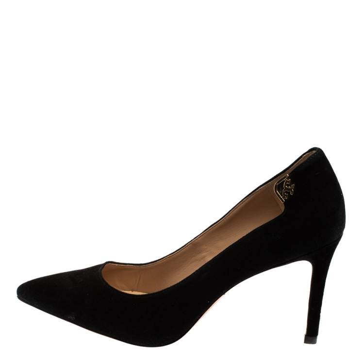 Pre Owned Tory Burch Black Suede Elizabeth Pointed Toe Pumps Size 37.5