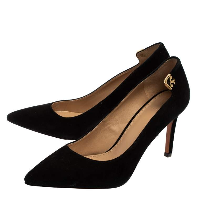 Pre Owned Tory Burch Black Suede Elizabeth Pointed Toe Pumps Size 37.5