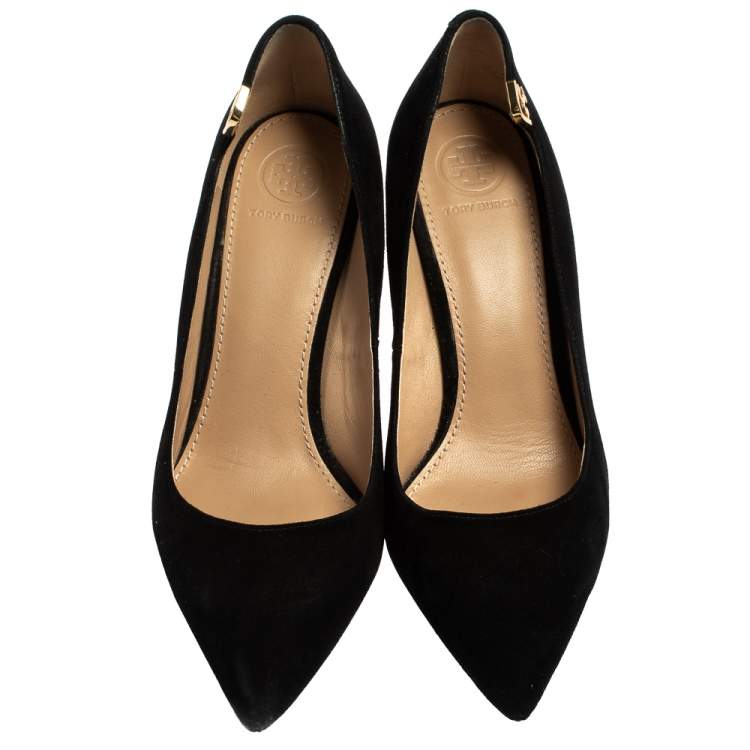 Pre Owned Tory Burch Black Suede Elizabeth Pointed Toe Pumps Size 37.5